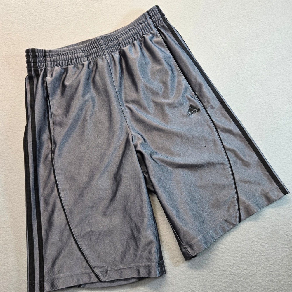 Adidas Mens Silver Grey Basketball Athletic Shorts Black Stripes AZB001 Size S